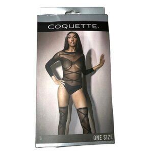 Coquette black sheer banging body bodysuit lingerie one size intimates